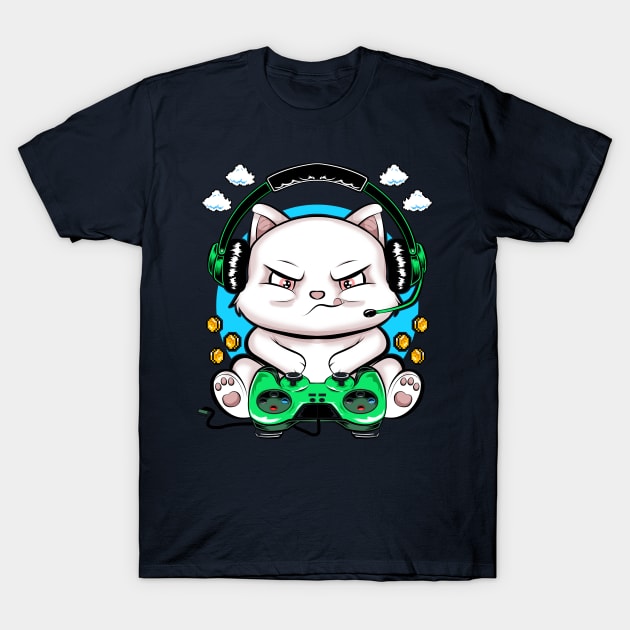 kitty gamer, game addicts T-Shirt by the house of parodies